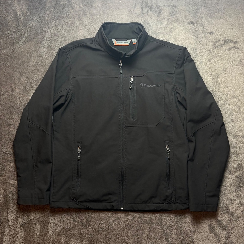 Free Country Jacket Mens Medium Black Softshell Water Resistant Fleece Lined Zip